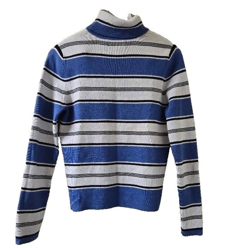 Valerie Stevens Casual Petite Blue White Black Stripe Turtleneck Sweater PM